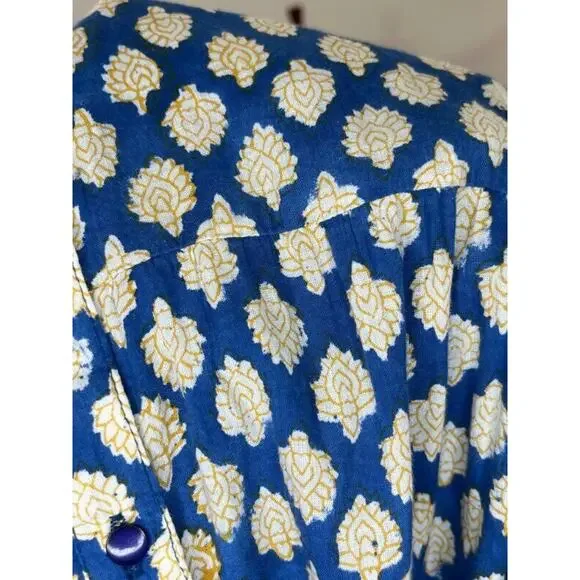 EMERSON FRY India Collection Sz XS/S Button Front Sundress Sisters Blue Block - Picture 6 of 13